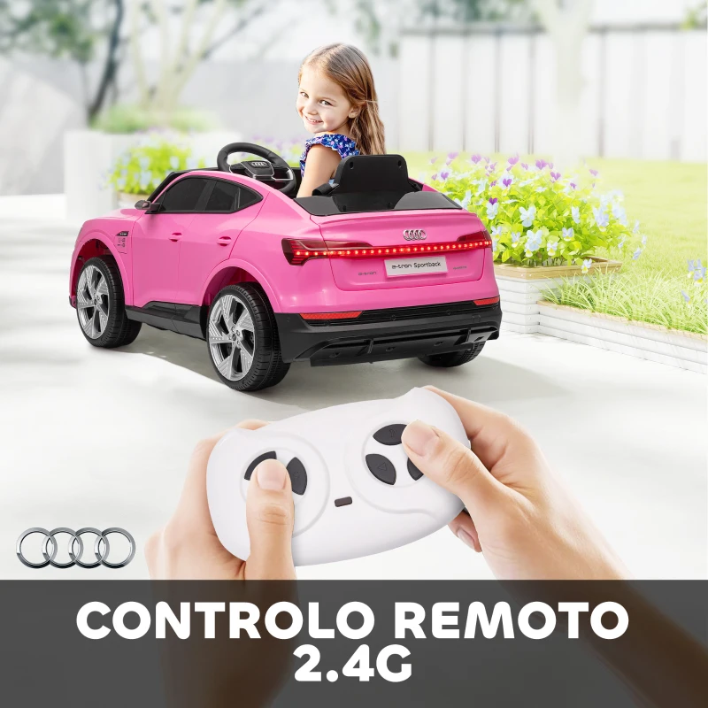HOMCOM Carro Elétrico Audi E-Tron 12V com Faróis Buzina Música MP3 TF USB e Abertura da Porta 3-8km/h 108x60x47 cm Rosa