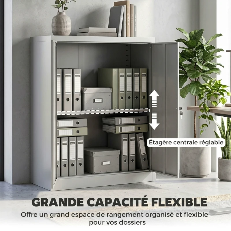 Vinsetto Armoire de Bureau Métallique, 80 x 40 x 92,5 cm, Meuble de Rangement en Acier avec Serrure, Étagère Réglable, Gris
