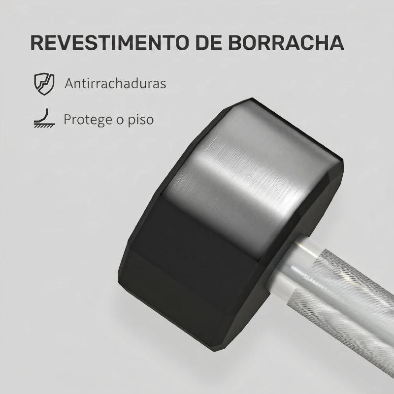 SPORTNOW Set de 2 Halteres Dodecagonais 2 x 8 kg em Metal Revestido a Borracha para Treino em Casa e Ginásio Preto