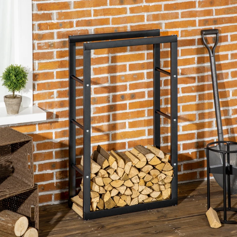 HOMCOM Suport Lemne pentru Interior și Exterior din Țevi de Fier, Capacitate 100 kg, 60x25x100 cm