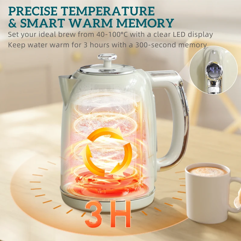 HOMCOM Polished Retro 40-100°C Kettle and Toaster Set - Grey