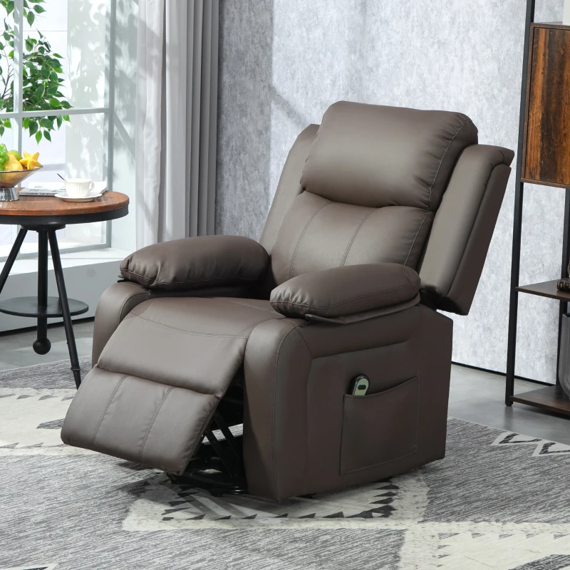 HOMCOM Poltrona Relax Levanta Pessoas com Controle Remoto Reclinação Elétrica de 160° Apoio para os Pés 76x90x105 cm Castanho Escuro