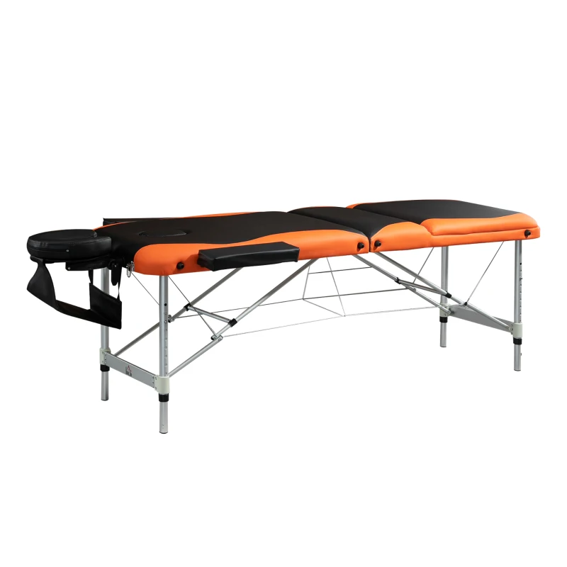 HOMCOM Lettino da Massaggio Pieghevole ad Altezza Regolabile, Lettino Professionale per Massaggi in Alluminio e Plastica, 215x81x61-84 cm, Nero e Arancione