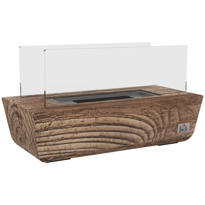 HOMCOM Lareira de Bioetanol de Mesa Capacidade 150 ml 1000BTU/Hr Combustão de 45 Minutos para Interior 5-8 ㎡33x16x18 cm Carvalho