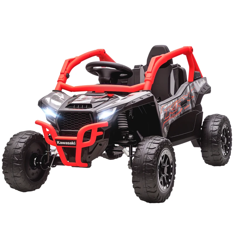 AIYAPLAY Carro Elétrico para Crianças 12V Kawasaki Teryx KRX 1000 com 2 Motores Faróis e USB 100x64x56 cm Vermelho
