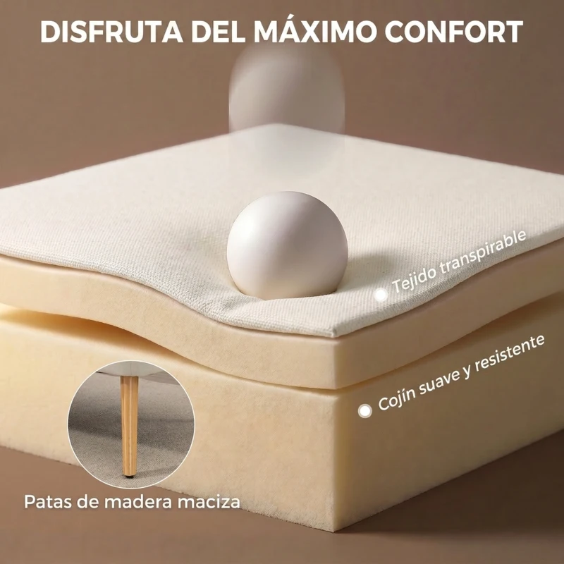 HOMCOM Sofá de 2 Plazas Tapizado en Lino Sintético Asiento y Respaldo Acolchados Patas de Madera Carga 220 kg Blanco Crema