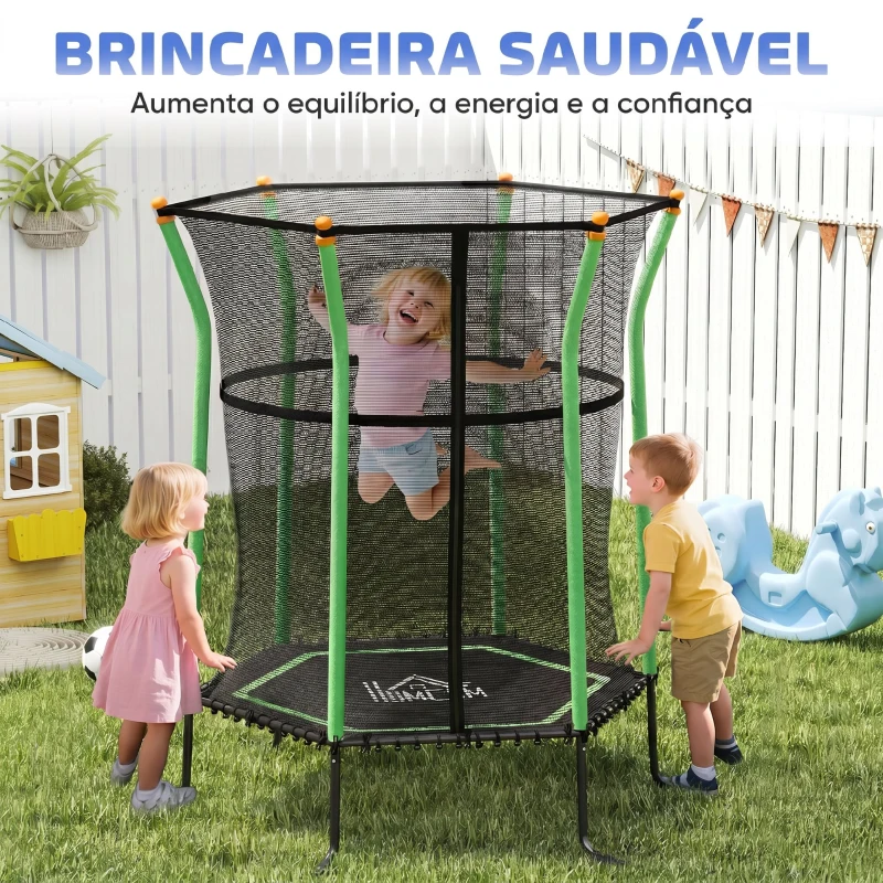 HOMCOM Trampolim para Crianças com Rede de Segurança e Estrutura de Aço para Interiores e Exteriores Carga 50kg Ø163,5x190 cm Verde
