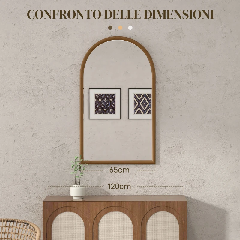 HOMCOM Specchio da Parete ad Arco 110x65cm con Cornice in Legno per Camera e Ingresso, Marrone Scuro