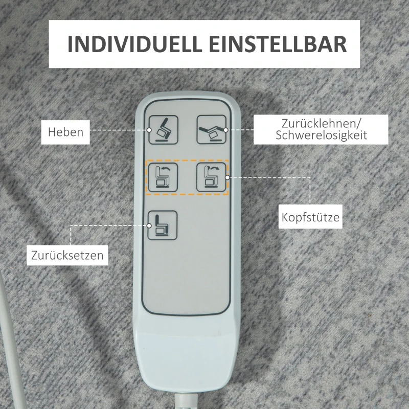 HOMCOM Sta-op stoel, Relaxstoel, met ligfunctie, afstandsbediening, fluweeloptiek, grijs, 92 x 93 x 105 cm