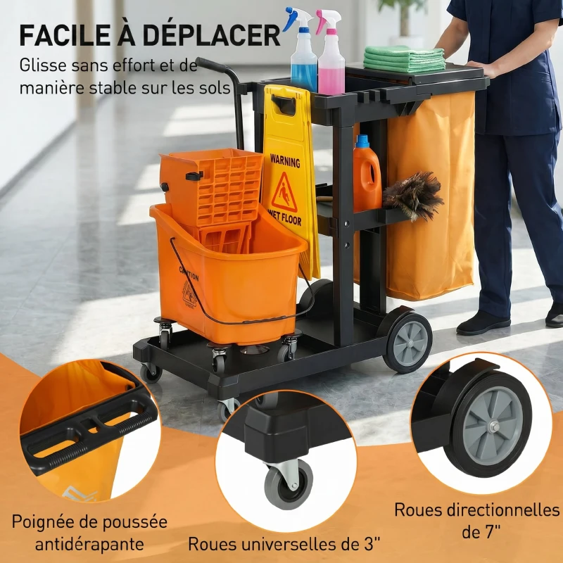 HOMCOM Cărucior multifuncțional cu sac pentru curățenie