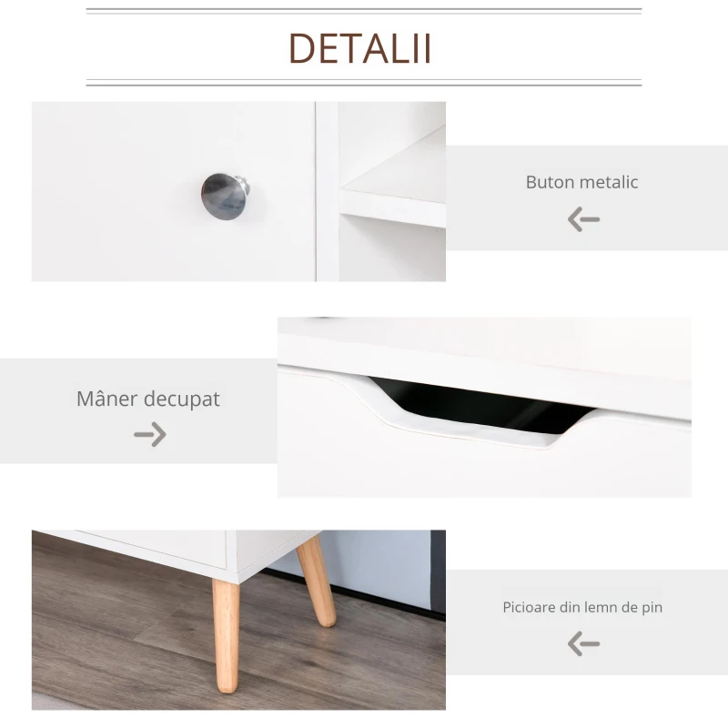 HOMCOM Mobilier Suport TV Modern si de Design din Lemn Alb pentru TV Max. 42"