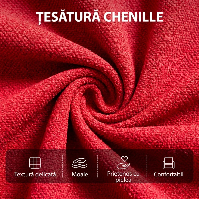 HOMCOM Fotoliu Masaj Reclinabil Manual 160° din Chenille cu Suport Picioare, Telecomandă, Buzunare, Roșu Vin