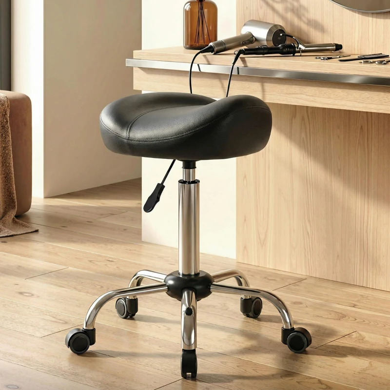 HOMCOM Salonhocker mit Sattelsitz, höhenverstellbar, Kunstleder, 48x48x54-69cm, Schwarz