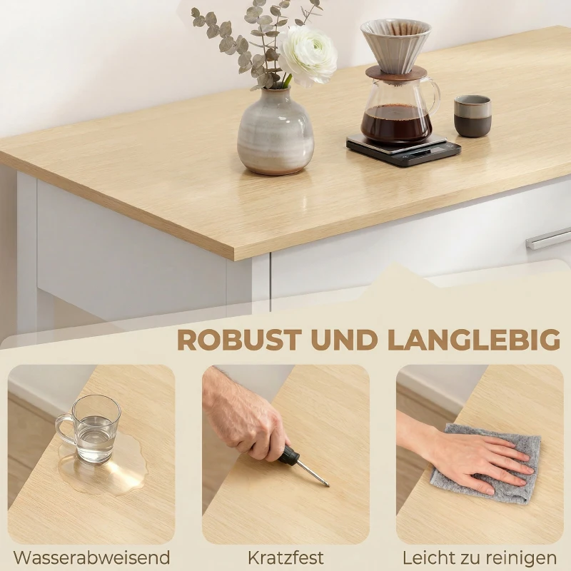 HOMCOM Küchenwagen mit Stauraum, Rollende Kücheninsel mit großer Arbeitsplatte, Schublade, 2 offenen Regalen, Handtuchhalter, Weiß