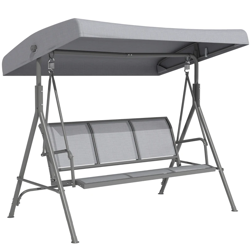 Outsunny Balancelle de Jardin 3 Places Toit Inclinaison réglable Assise et Dossier Ergonomique Acier textilène Gris