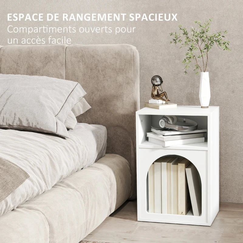 HOMCOM Lot de 2 tables de chevet, table de nuit avec compartiments ouverts, design arqué, 40 x 30 x 60 cm, blanc