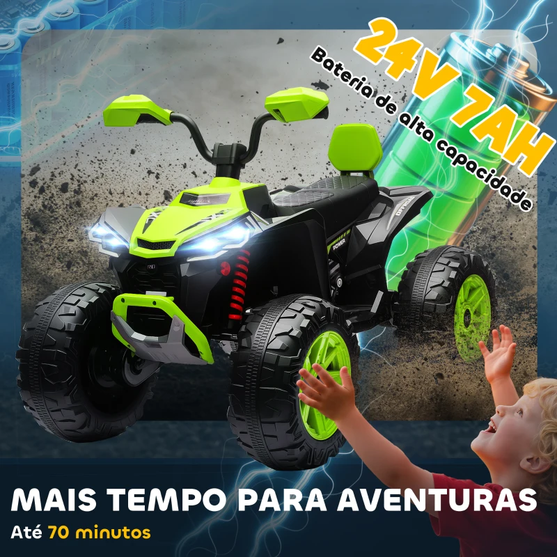 AIYAPLAY Quadricilo Elétrico para Crianças 24V com 2 Lugares 2 Motores Velocidade até 6,5 km/h Faróis Buzina Música e USB 109x68,5x76 cm Verde