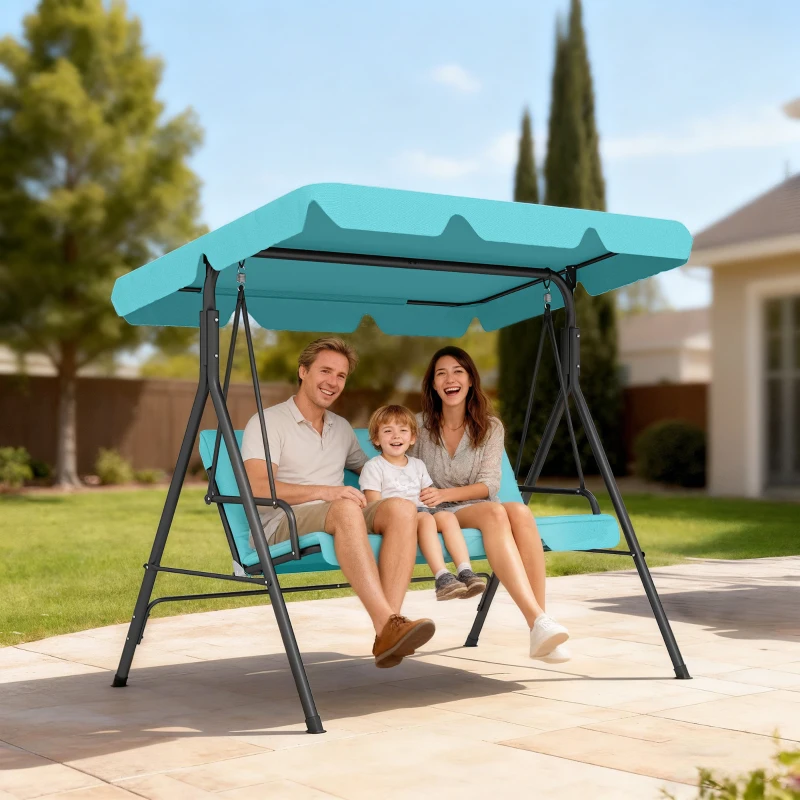Outsunny Three-Seater Garden Swing Chair, with Adjustable Canopy - Teal