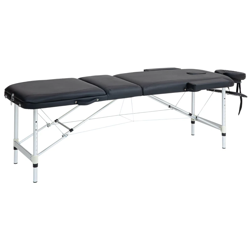 HOMCOM Lettino da Massaggio Pieghevole ad Altezza Regolabile, in Alluminio e Plastica, 215x81x61-84 cm, Nero
