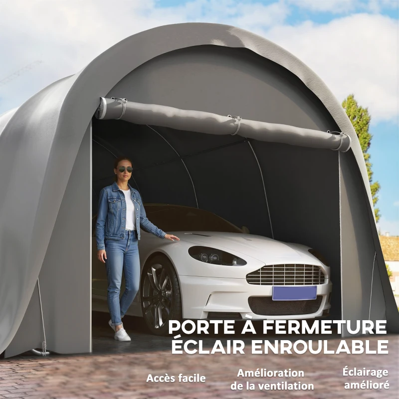 Outsunny Carport tente de garage 3,6 x 7,2 m abri voiture extérieur tente de stockage avec parois latérales amovibles, gris foncé