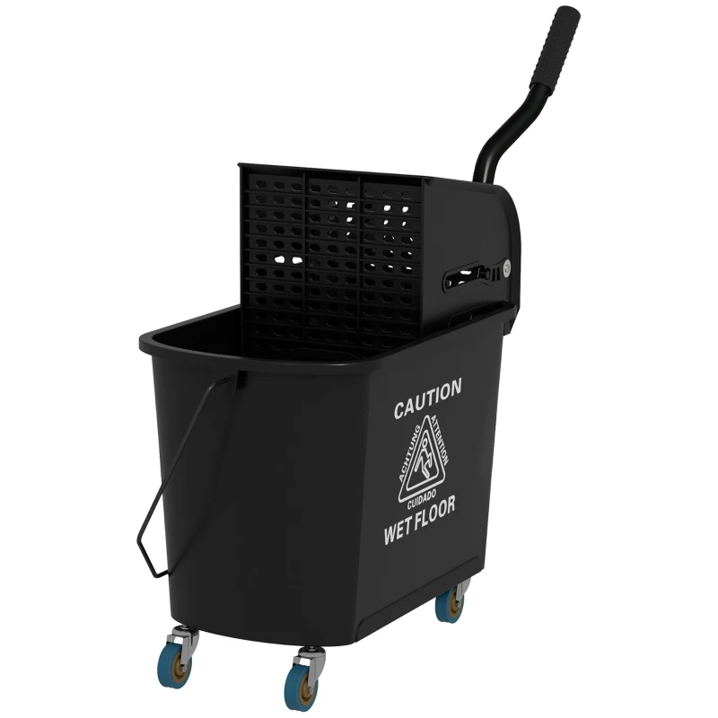 HOMCOM 20L Compact Mop Bucket on Wheels, with Water Separation Panel - Black