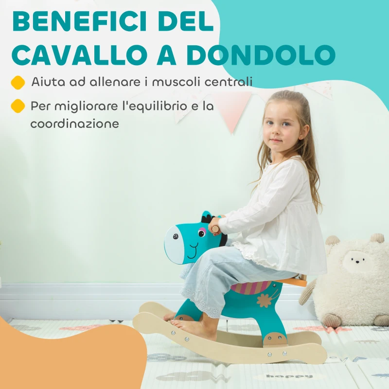 AIYAPLAY Cavallo a Dondolo a Forma di Asino per Bambini con Base Larga, in Legno, 59x27x43 cm, Verde Scuro e Arancione