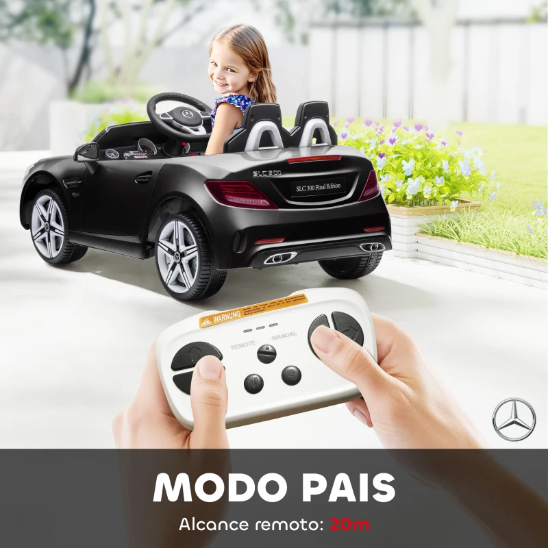 AIYAPLAY Carro Elétrico Mercedes SLC 300 12V com Controlo Remoto Faróis LED Música TF USB e Abertura da Porta 3-5km/h 107x62,5x44 cm Preto