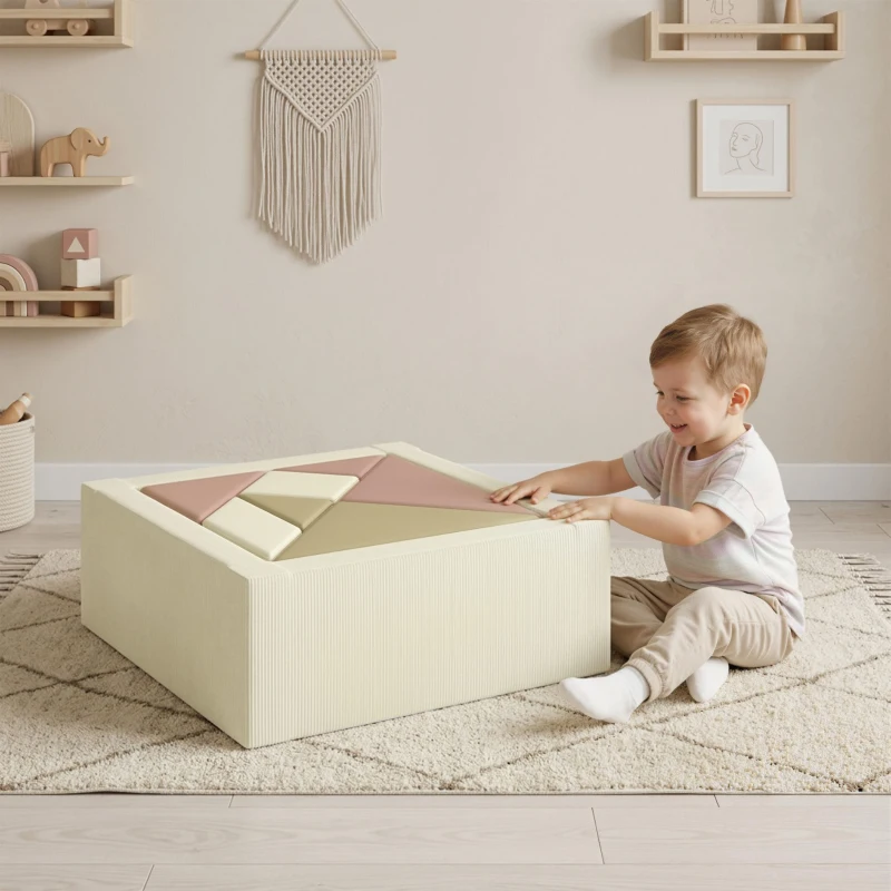 AIYAPLAY Parcours motricité bébé 9PCS avec piscine à balles, module en mousse souple avec housse en velours côtelé, multicolore