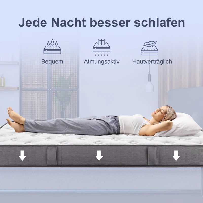 HOMCOM Matras 90x200 cm 25,8 cm hoogte 7-zones ergonomisch met afneembare wasbare hoes