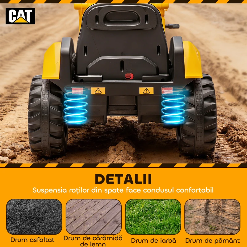 AIYAPLAY Buldozer Electric pentru Copii 3-6 Ani Marca Oficială Caterpillar 12V cu Telecomandă, Galben