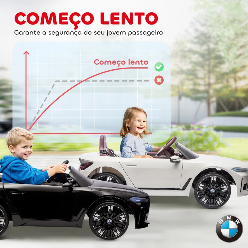 HOMCOM Carro Elétrico para Crianças BMW i4 12V com Controlo Remoto Música MP3 Ecrã Luzes e Cinto de Segurança 115x67x45 cm Preto