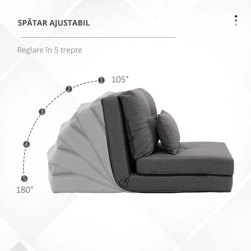 HOMCOM Fotoliu de podea cu pat pliabil, design 2 în 1, pernă detașabilă, 60 x 80 x 56 cm, Gri închis