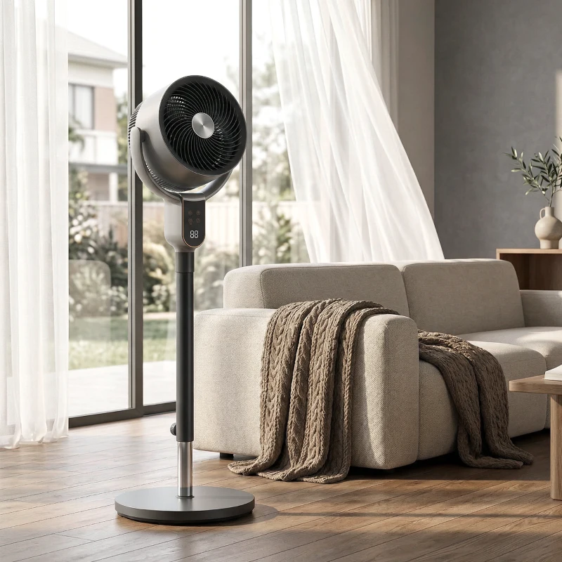 HOMCOM Ventilatore a Piantana a 8 Velocità con Telecomando, Display LED, Timer 12H, Altezza Regolabile, Grigio