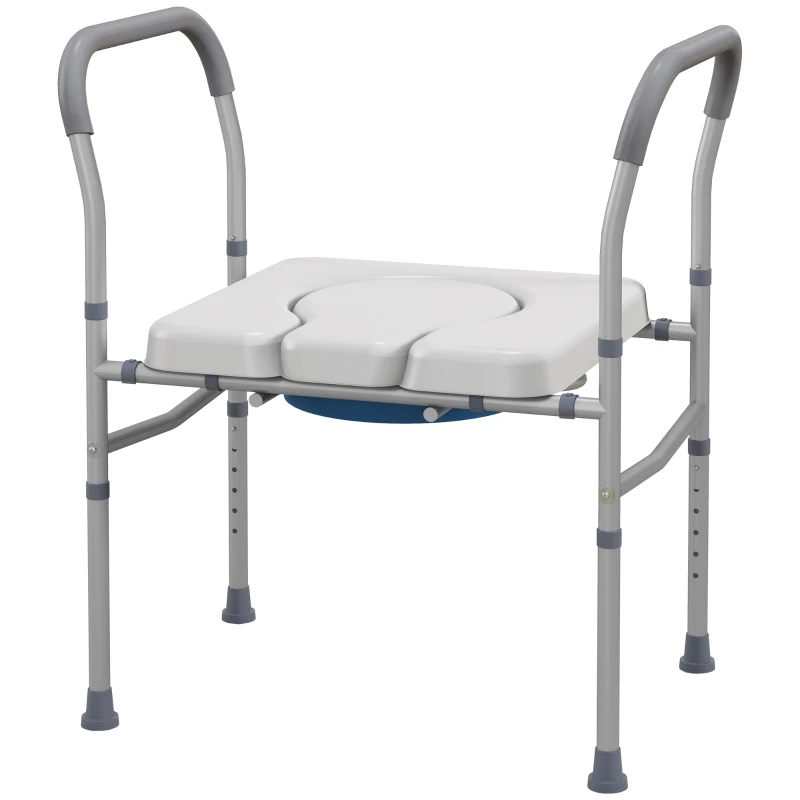 HOMCOM Siège de toilette percé multifonctionnel 4 en 1 avec hauteur réglable siège rembourré avec poignée gris