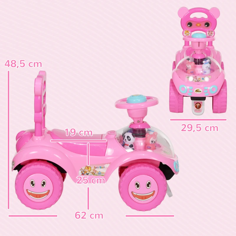 AIYAPLAY Voiture Porteur pour Enfants, Véhicule à Pousser avec Klaxon, Lumières, Musique, Volant, Rangement Sous le Siège, Rose