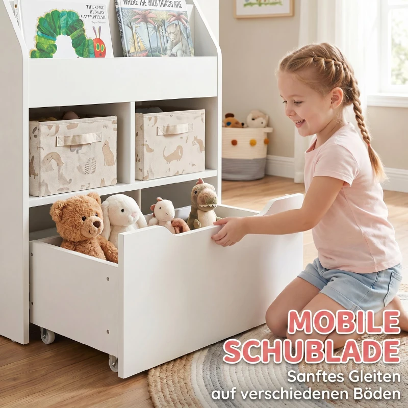 HOMCOM Kinderregal mit Schublade Standregal Bücherregal Dekoregal mit Fächer Weiß 60 x 29,9 x 90 cm