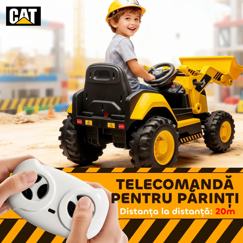 AIYAPLAY Buldozer Electric pentru Copii 3-6 Ani Marca Oficială Caterpillar 12V cu Telecomandă, Galben