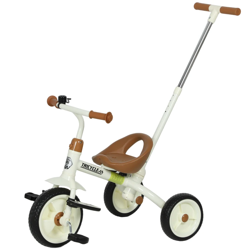 AIYAPLAY 2-In-1 Toddler Trike for 2-5 Years Old, 3 Wheel Bike with Adjustable Parent Handle, Basket for Boys and Girls, White