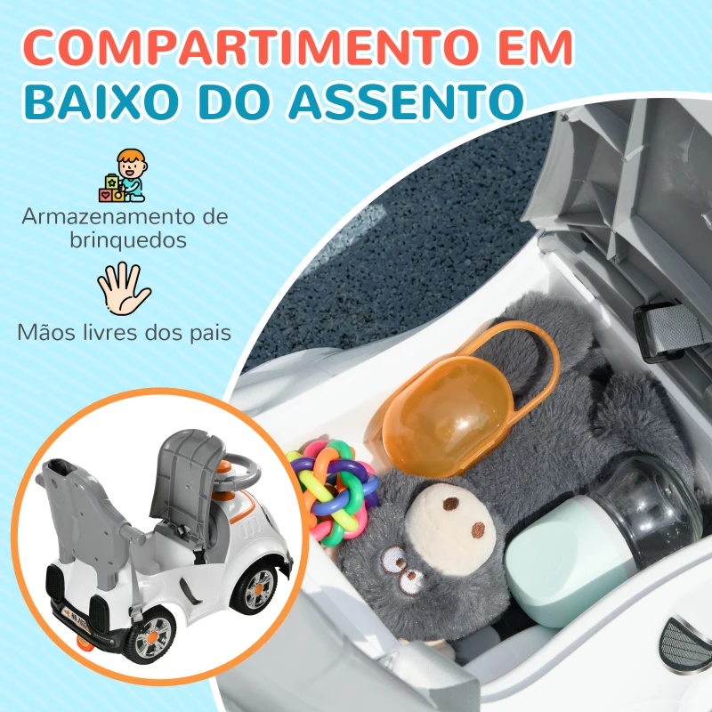 AIYAPLAY Carro Andador para Crianças 12-36 Meses com Espaço de Armazenamento Design de Robot com Olhos Luminosos Música Buzina 89x44,5x84 cm Branco