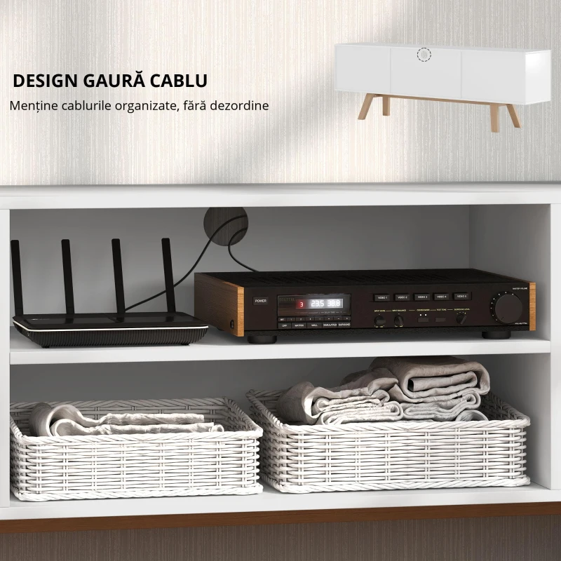 HOMCOM Suport TV cu sertare și rafturi deschise, MDF, 150 x 39 x 50 cm, Alb