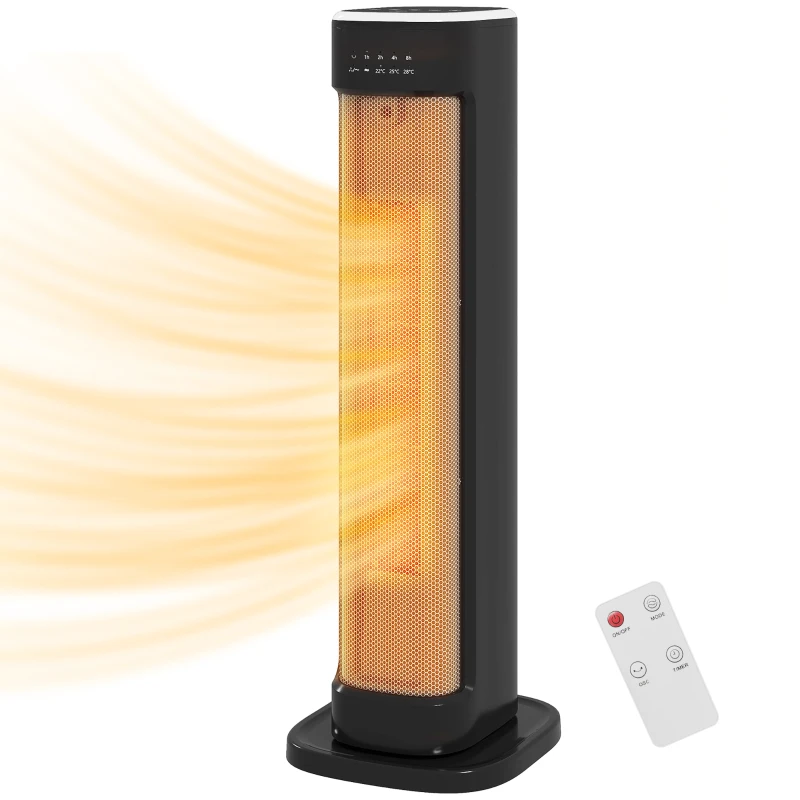 HOMCOM 2000W Ceramic Electric Heater with 3 Heat Settings, Timer - Black