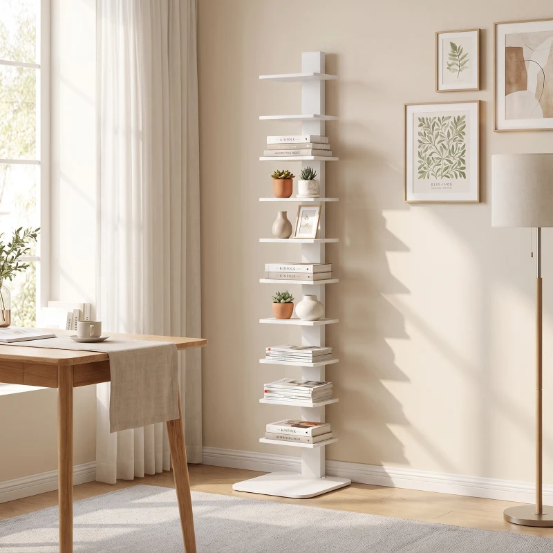 HOMCOM Torre Librería 11 Estantes, Estantería Alta y Estrecha Salvaespacio, Blanco