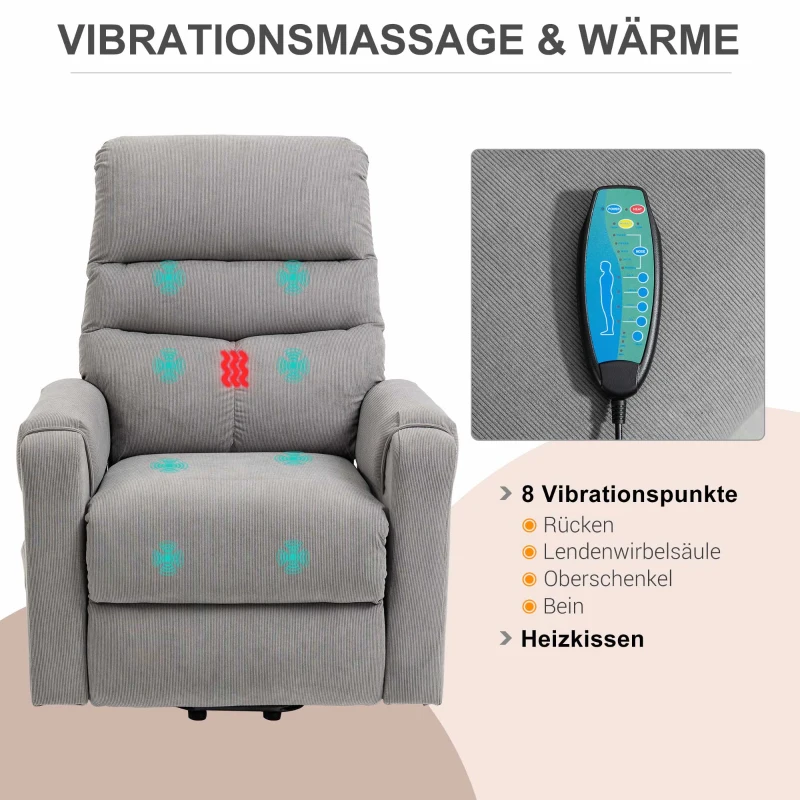 HOMCOM tv-stoel opstahulp stoel met massagefunctie verwarming donkergrijs(m-6)