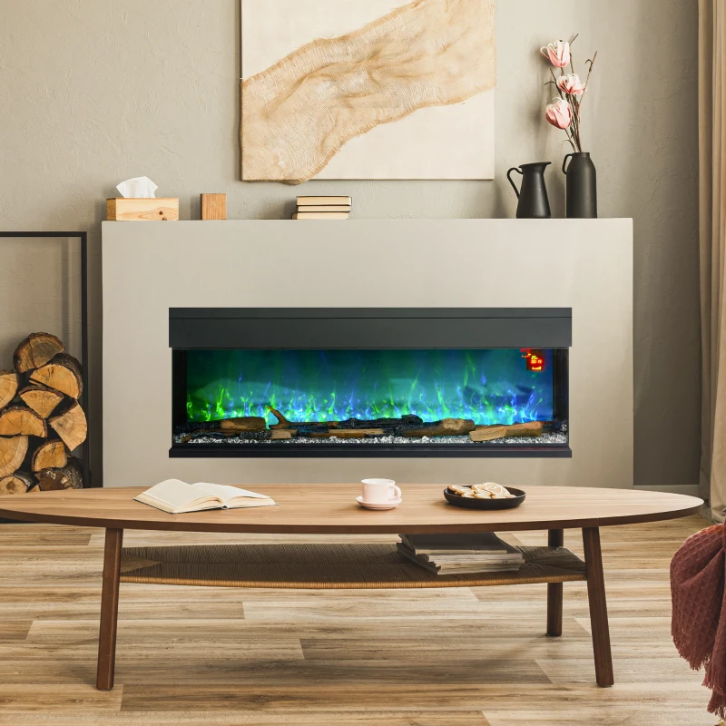 HOMCOM 1800W 15-40℃ Adjustable Flame Glass Panel Convector Heater, 152cm
