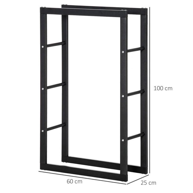 HOMCOM Suport Lemne pentru Interior și Exterior din Țevi de Fier, Capacitate 100 kg, 60x25x100 cm