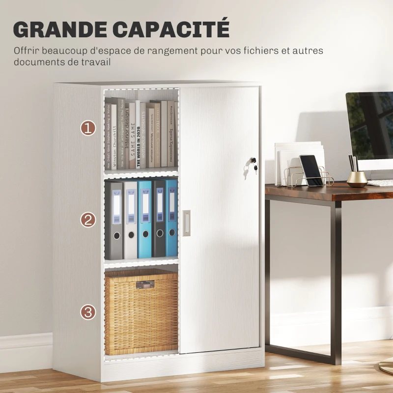 Vinsetto Armoire de Bureau 2 Portes coulissantes verrouillables dim. 80L x 40l x 120H cm 2 étagères en Bois Blanc