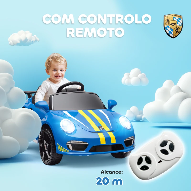 AIYAPLAY Carro Elétrico para Crianças de Polícia  12V com Motor Duplo Sirene Música Sem Fios Buzina Rodas Auxiliares e Faróis LED 105x58x49 cm Azul