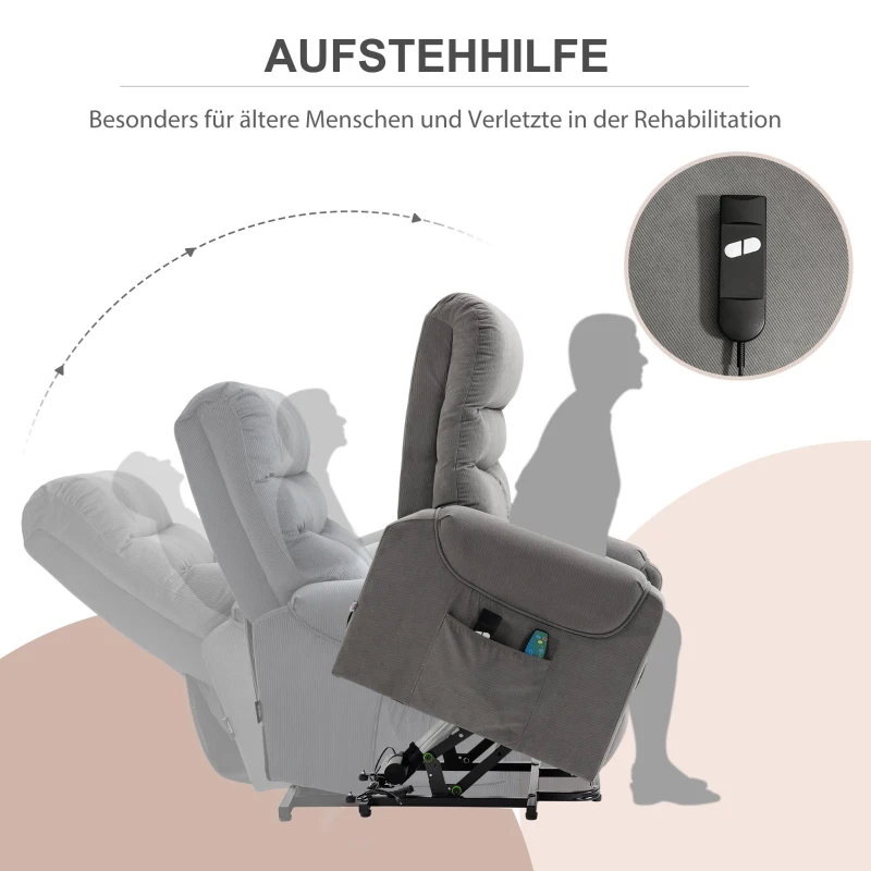 HOMCOM tv-stoel opstahulp stoel met massagefunctie verwarming donkergrijs(m-4)