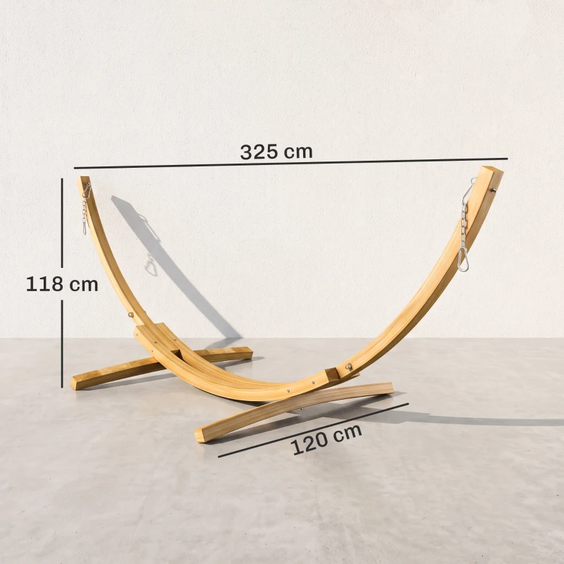 Outsunny Hängemattengestell für Hängematte Hängemattenständer mit Sicherheitsschnalle, Kette, Garten Strand Kiefer 325 x 120 x 118 cm bis 120 kg