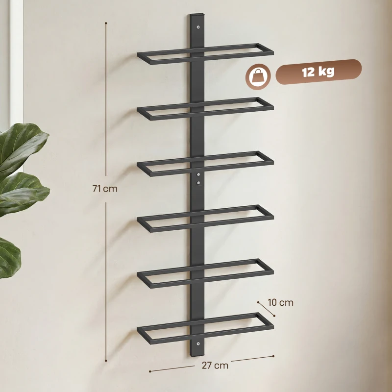 HOMCOM Weinregal, Wandregal für 6 Flaschen Wein, 6 Ebenen, Stahlrohr, für Küche, Wohnzimmer, Hausbar, Schwarz